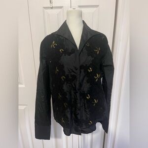 Anne Fontaine Embroidered Blouse 100% Silk Black Size Medium